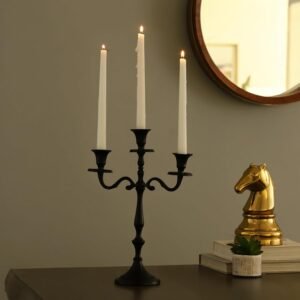 dci 3 arm black metal candelabra – premium aluminium taper candle holder