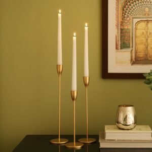 dci luxury gold aluminium candlestick stands | set of 3