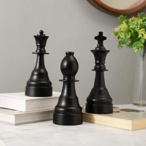 dci luxury black chess piece figurine set (king, queen & bishop) – premium aluminium tabletop sculptures for modern home & office decor