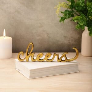 dci cheers cursive word art – premium gold aluminium decorative script, modern minimalist tabletop display