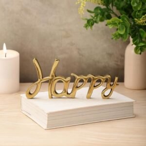 dci happy cursive word art – premium gold aluminium decorative script, modern minimalist tabletop display