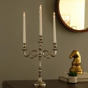 dci large 3 arm silver metal candelabra – premium aluminium taper candle holder