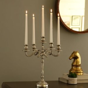 dci 5 arm silver metal candelabra – premium aluminium taper candle holder,