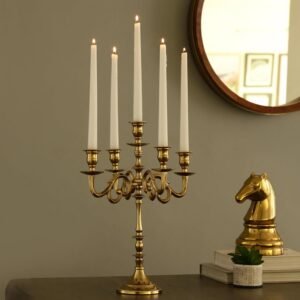 dci large 5 arm gold metal candelabra – premium 40cm aluminum taper candle holder