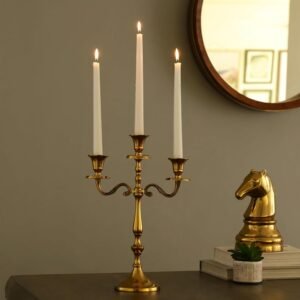 dci 3 arm gold metal candelabra – premium aluminium taper candle holder