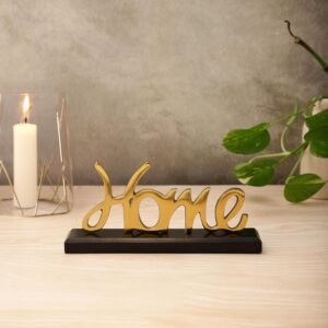 dci home word art tabletop sign – premium gold aluminium cursive sculpture on solid black wood base
