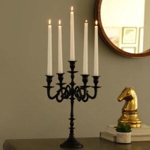 dci 5 arm black metal candelabra – premium aluminium taper candle holder