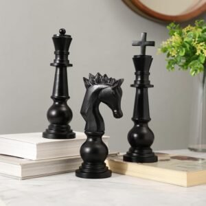 dci matte black chess piece figurine set (king, queen & knight) – premium heavyweight tabletop sculptures for modern home & office decor