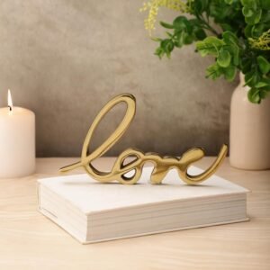 dci love cursive word art – premium gold aluminium decorative script, modern minimalist tabletop display
