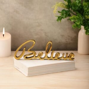 dci believe cursive word art – premium gold aluminium decorative script, modern minimalist tabletop display