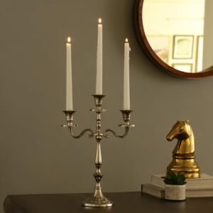 dci 3 arm silver metal candelabra – premium aluminium taper candle holder