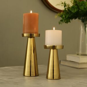 dci premium gold pillar candle holders – set of 2 modern metallic stands