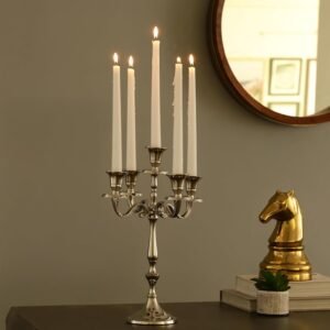 dci 5 arm silver metal candelabra – premium aluminium taper candle holder