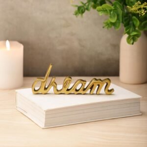 dci dream cursive word art – premium gold aluminium decorative script, modern minimalist tabletop display