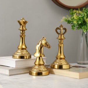 dci premium gold chess piece figurines – royal king, queen & knight set