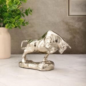 dci premium silver bull sculpture – artistic wall street wealth & power charging figurine,