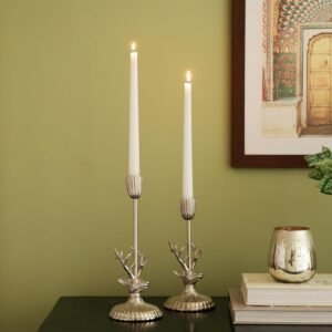 dci twin reindeer silver metal candle holder set (pack of 2)