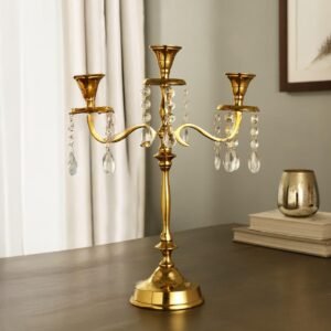 dci royal grand 3 arm gold crystal aluminium candelabra candle holder