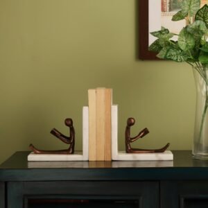 dci reading man bronze bookends – premium 15 cm aluminium figurine with real marble base, set of 2