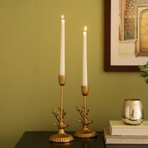 dci twin reindeer style candle holders – premium 27 cm gold aluminium antler candelabra sculpture, set of 2