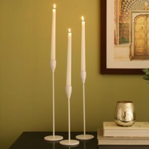 dci minimalist glossy white taper candle holder set (set of 3)