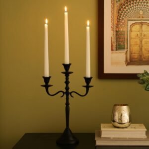 dci 3 arm black candelabra – premium 36.5 cm glossy aluminium decorative candle holder