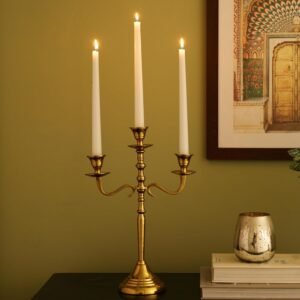 dci 3 arm gold candelabra – premium 36.5 cm glossy aluminium decorative candle holder
