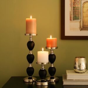dci creative set of 3 candelabra pillar candle stands (silver plated)