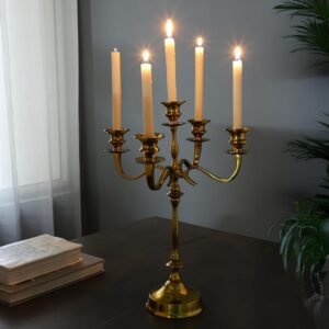 dci grand 5 arm gold candelabra – premium 42 cm glossy aluminium decorative candle holder