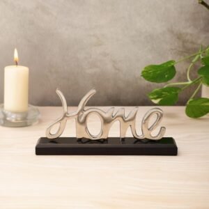 dci home word art tabletop sign – premium silver aluminium cursive sculpture on solid black wood base