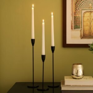 dci minimalist matte black taper candle holder set (set of 3)