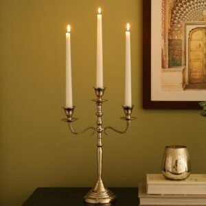 dci 3 arm silver candelabra – premium 36.5 cm glossy aluminium decorative candle holder