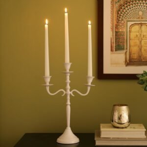 dci 3 arm white candelabra – premium 36.5 cm glossy aluminium decorative candle holder