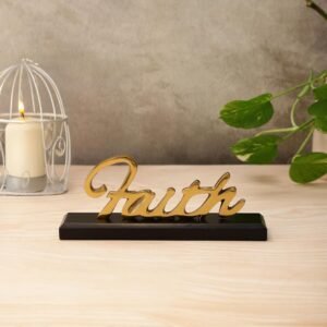 dci faith word art tabletop sign – large premium gold aluminium cursive sculpture on solid black wood base