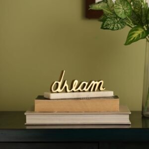 dci dream sign tabletop decor – premium gold plated metal cursive word art letter sculpture with solid white marble base