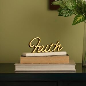 dci faith sign tabletop decor – premium gold plated metal cursive word art letter sculpture with solid white marble base