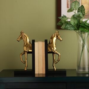 dci royal stallion horse bookends – premium 27 cm gold aluminium horse head sculptures with black base, set of 2