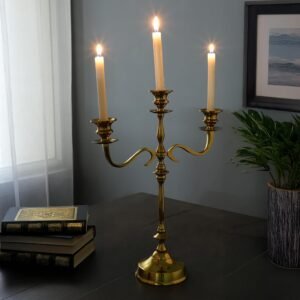 dci grand 3 arm gold candelabra – premium 42 cm glossy aluminium decorative candle holder