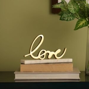 dci love sign tabletop decor – premium gold plated raised metal letter sculpture with solid white marble base