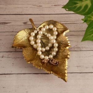 dci best design golden leaf shaped platter bowl & serving tray – premium metallic decorative trinket