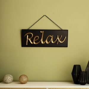 dci relax wall decor sign board – grand 38 cm premium raised gold metal lettering on black wooden hanging plaque with metal chain