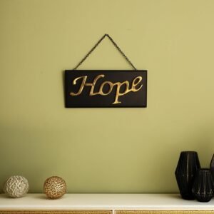 dci hope wall decor sign board – premium 26.5 cm raised gold metal lettering on black wooden hanging plaque with metal chain