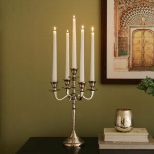 dci 5 arm silver candelabra – premium 36.5 cm glossy aluminium decorative candle holder