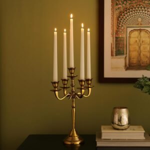 dci 5 arm gold candelabra – premium 36.5 cm glossy aluminium decorative candle holder