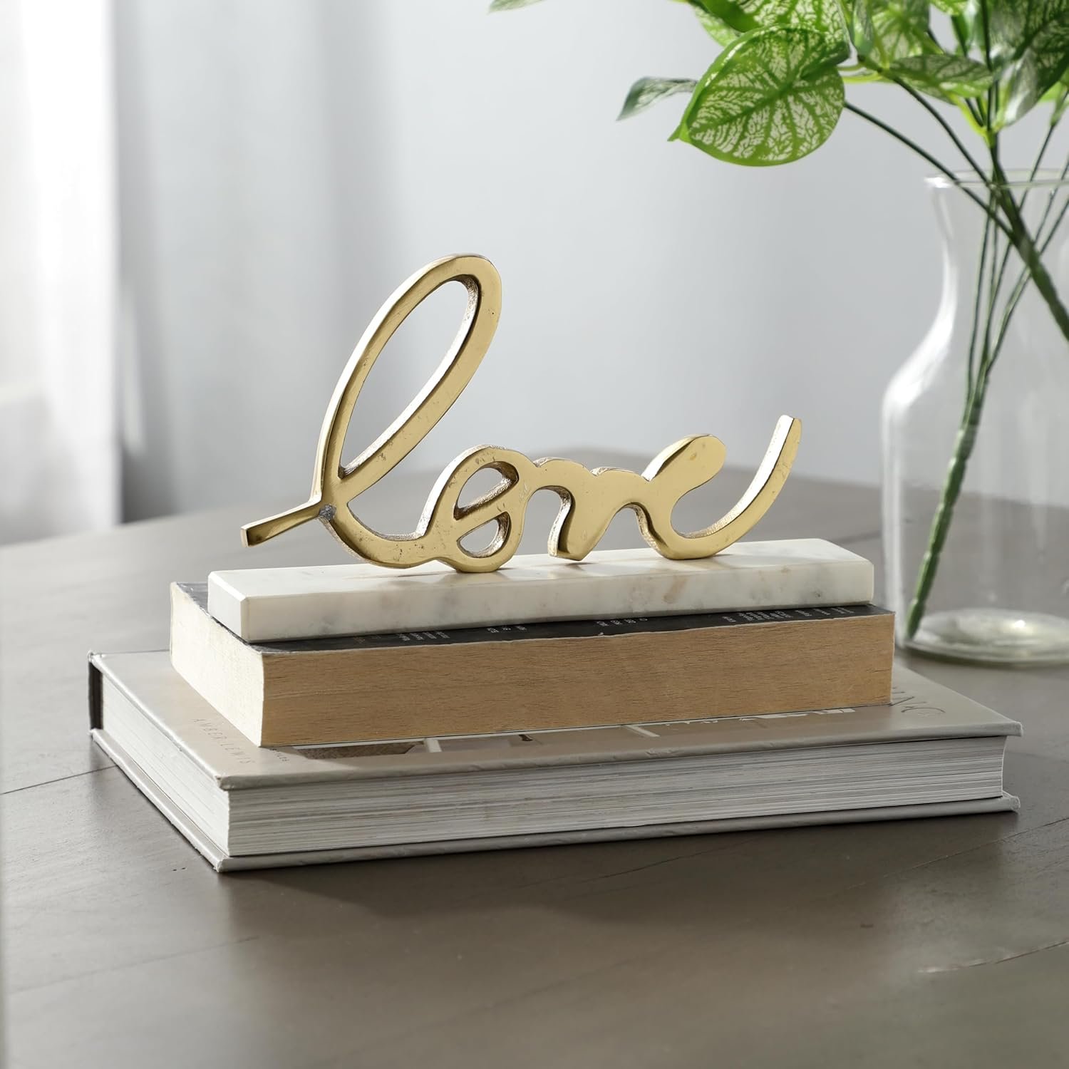 dci love sign tabletop decor – premium gold plated raised metal letter sculpture with solid white marble base