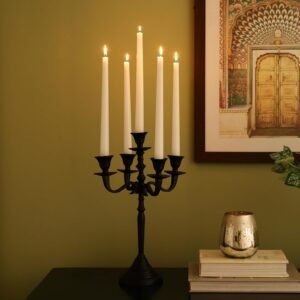 dci 5 arm black candelabra – premium 36.5 cm glossy aluminium decorative candle holder