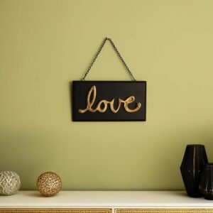 dci love wall decor sign board – premium raised gold metal lettering on black wooden hanging plaque with metal chain